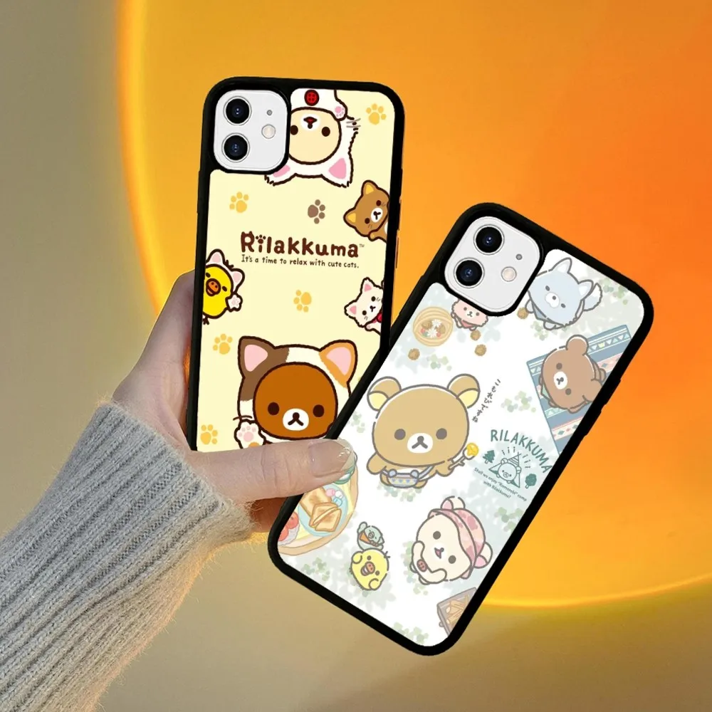 Cute Cartoon R-Rilakkuma Phone Case Silicone PC+TPU For For iPhone  11 12 13 14 15 16 Plus Pro Max Cover