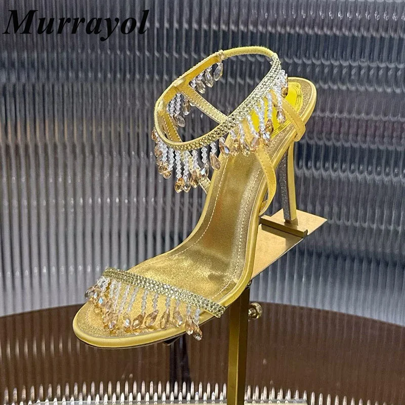 

New Sandals Women's Fashion Tassel Rhinestone Decoration Thin High-Heeled Sandaials Summer Banquet Crystal Shoes Wedding Shoes