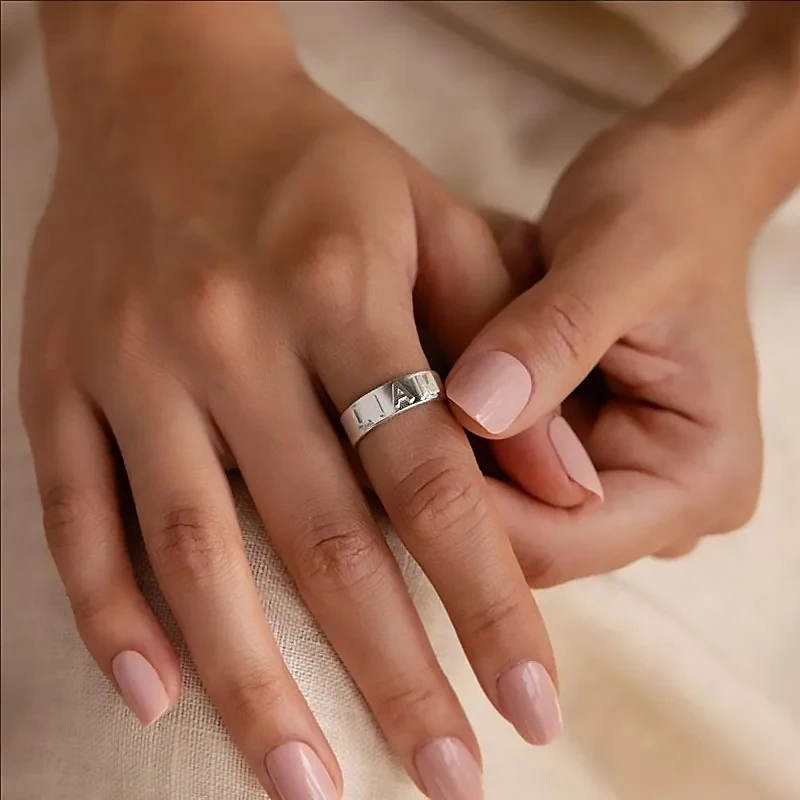 Personalized Name Ring for Men Women Initial Custom Couple Rings Premium Stainless Steel Jewelry Chunky Gold Wedding Ring Dating - view 3