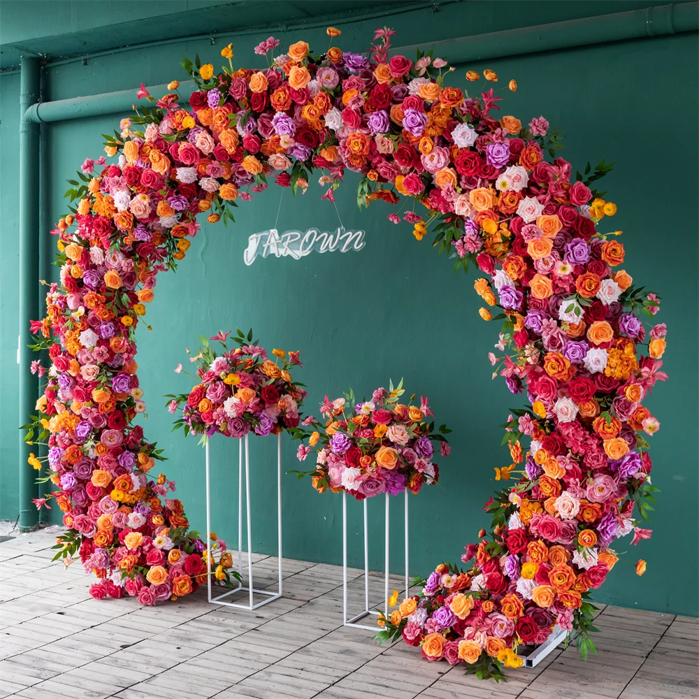 Luxury Wedding Arch Orange Hot Pink Flower Arrangement for Wedding Backdrop Decoration Table Centerpiece Event Stage Decor