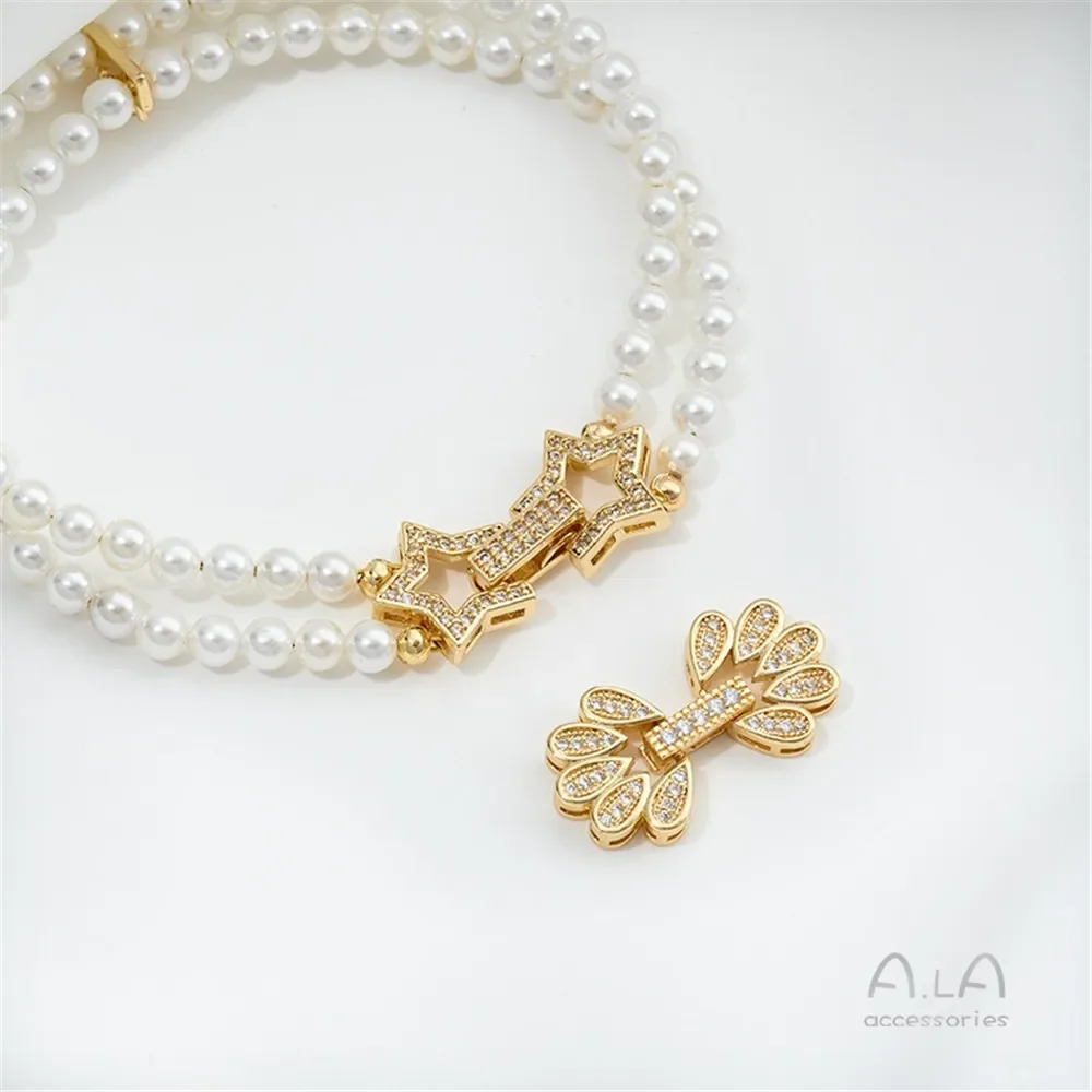 14K Gold Gourd Peach Heart Bow Single and Double Breasted Pearl Buckle DIY Necklace Bracelet Connection Buckle Accessories