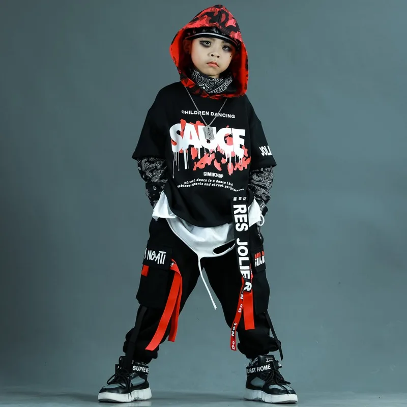 

Сценический костюм в стиле хип-хоп для мальчиков, весенний камуфляжный топ, черные брюки, новинка 2025 года, танцевальный костюм KPOP, спортивный костюм для скейтборда, 5-15 лет
