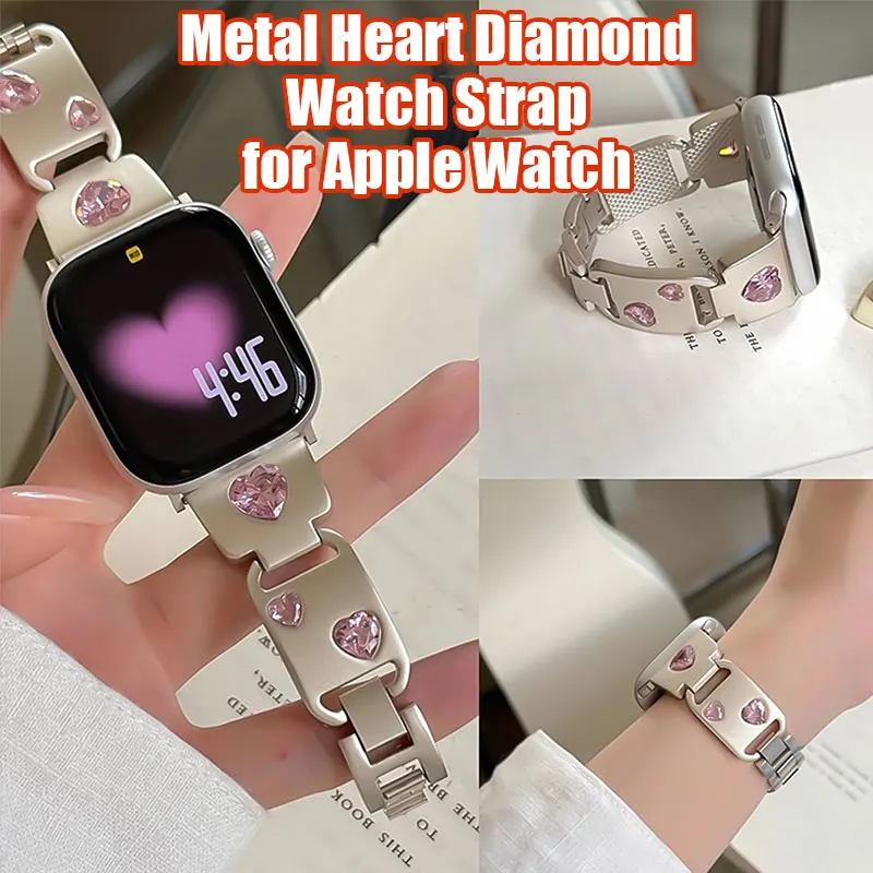 

Heart Diamond Strap for Apple Watch S11 10 46 42mm Ultra 3 2 49mm Metal Bracelet For Iwatch Band S9 8 7 6 5 SE3 44 45mm Correa
