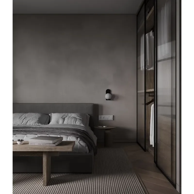 Apartment Villa Design Wardrobe Design Interior Design of High-Volume Villas Bedroom Glass Door Cabinet Dark