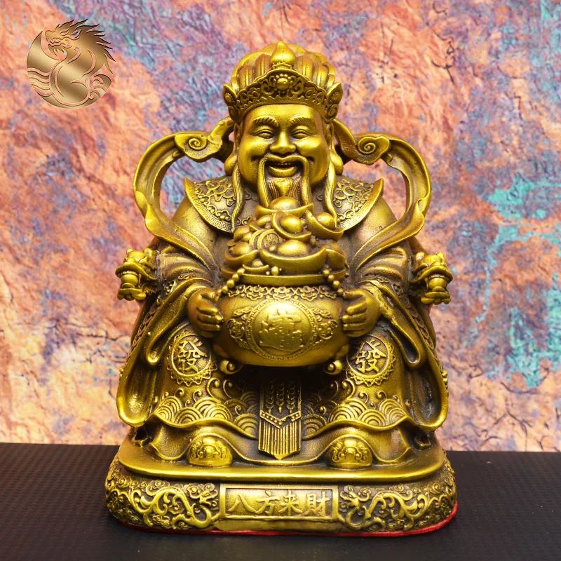 All brass Exquisite version of the Chinese-style God of Wealth, suitable for office openings and shop setups; a copper statue of