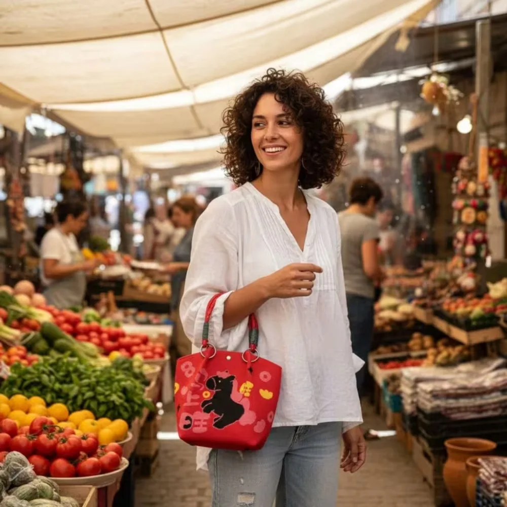 

Fashion 2026 Horse Year New Year Gift Bag Cartoon Chinese Style Bucket Bag Cute Handmade Knitted Handbag Daily Use