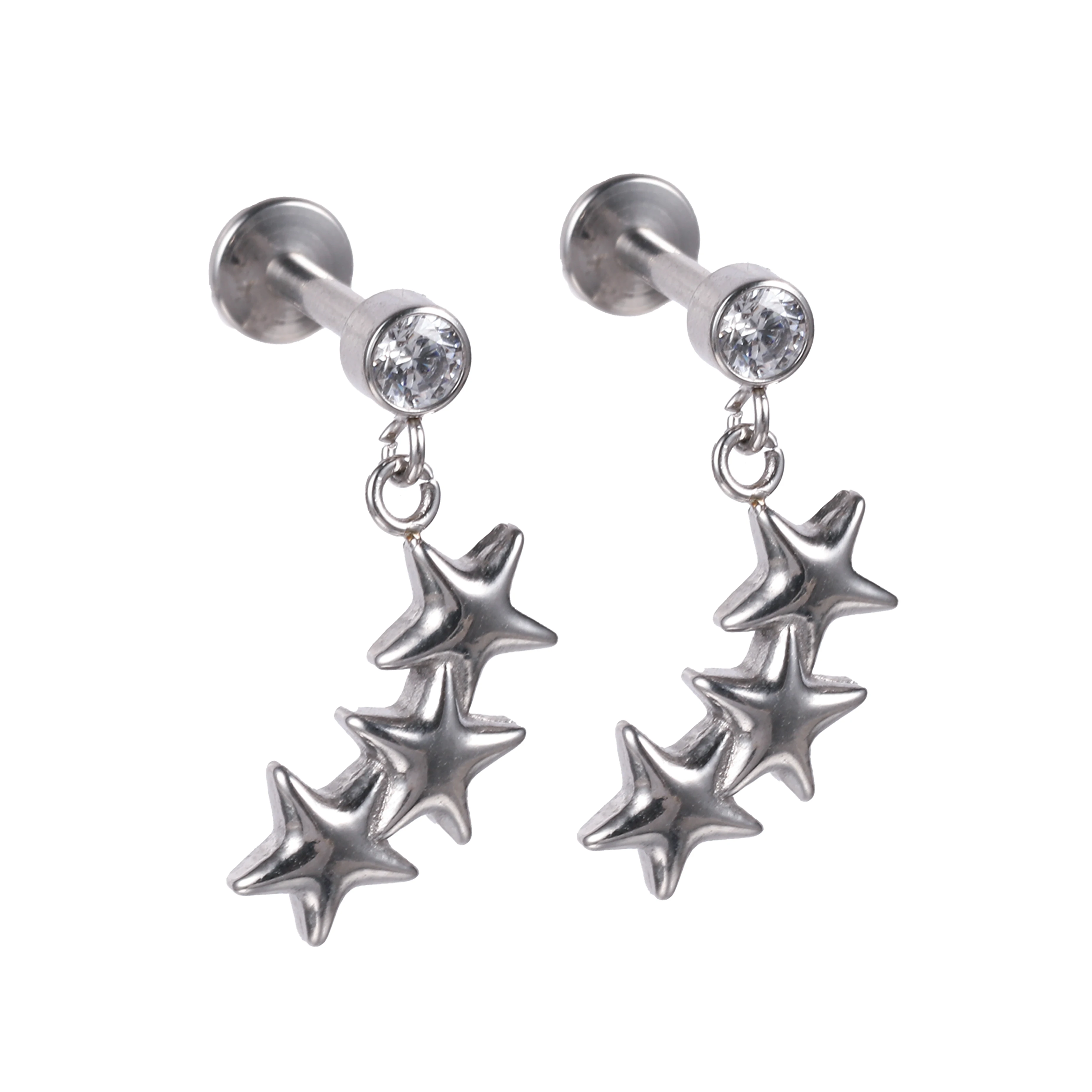 Body Jewelry High End - 1 Pasang Anting Kancing Bintang Baja