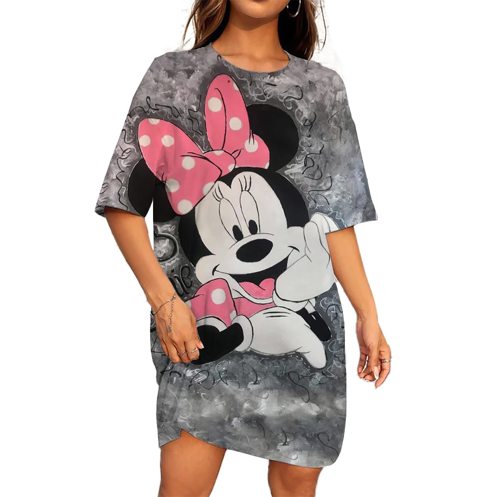 2024 Summer Disney Mickey Mouse Printed Dress Women's T-shirt Dress Hot Selling New Straight Dress Casual Oversized Clothing