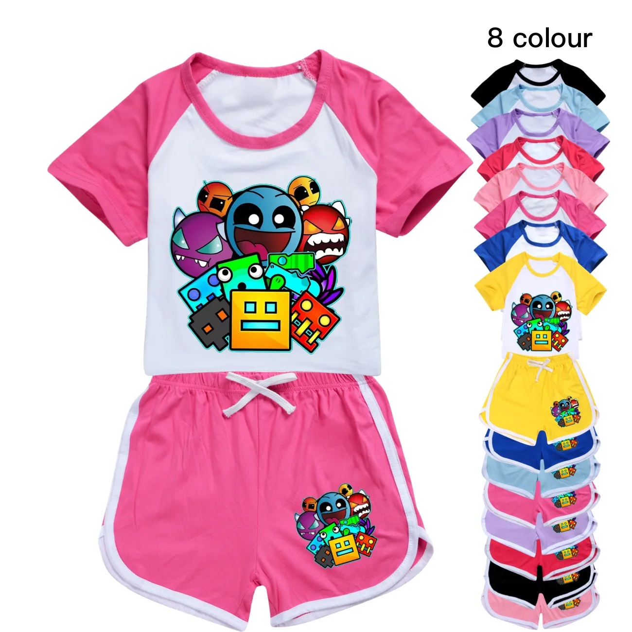 

Geometry Dash T Shirt Kids Summer Short Sleeve T-shirt Shorts 2 Pieces Set Children's Sets Toddler Girls Outfits Boys Sportsuits