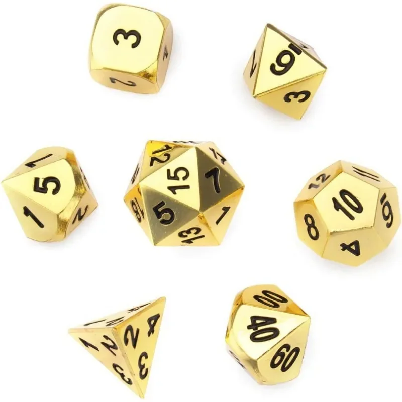 

Brass Solid Metal Polyhedral Dice Set of 7 Copper Metal RPG Role Playing Game Dice 7pcs Set