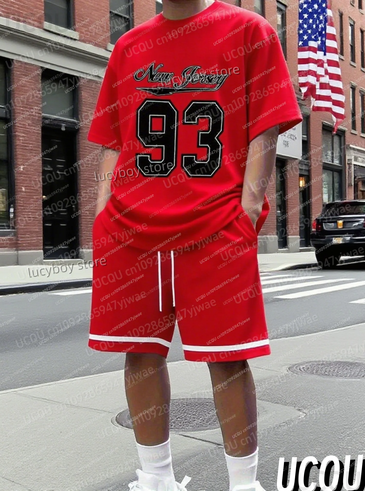 Męski dres sportowy na lato 2025 z nadrukiem koszykówki New York No.93, 2-częściowy zestaw: koszulka i szorty, odzież męska do biegania.