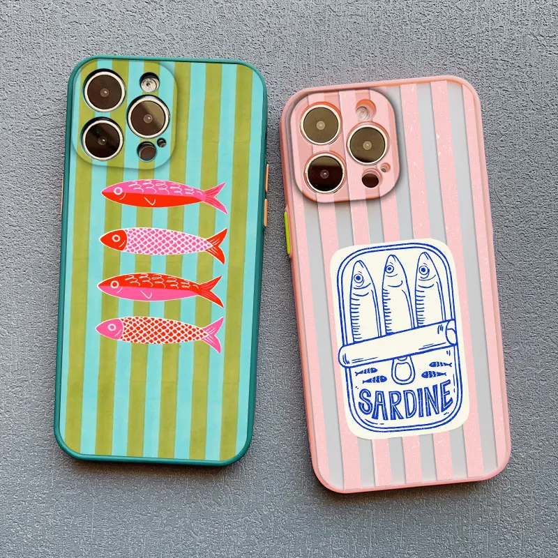 

Sardines Color Fish Funny Phone Case For iPhone 16 15 14 Pro Max Plus 13 12 Mini 11 Pro Max XR XS X 7 8 SE2 Shockproof Covers