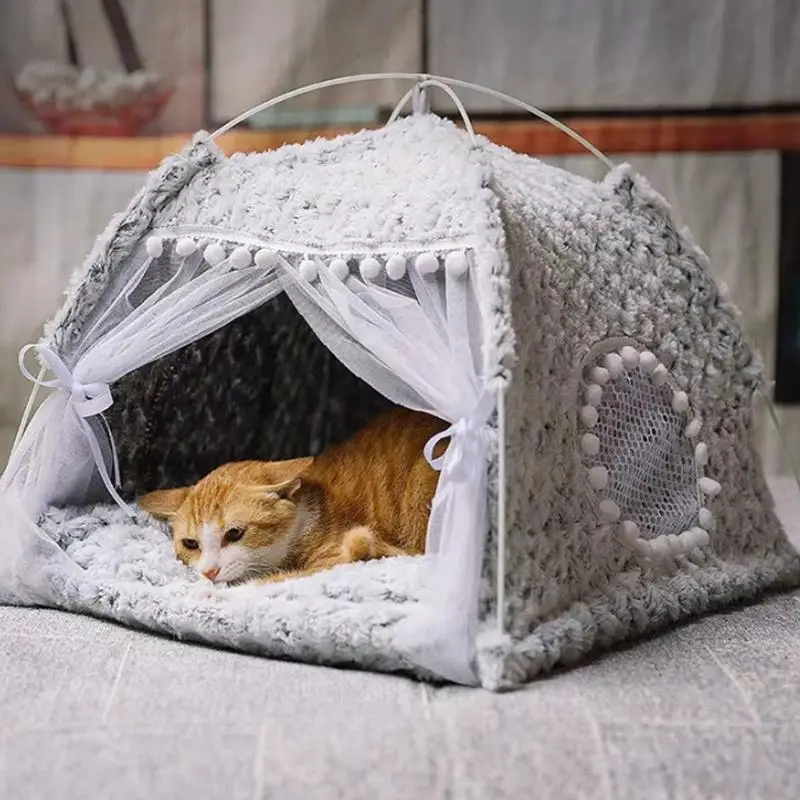 

Plushie Pet Teepee Tent Comfortable Kitten Dog Bed Removable Washable Animal Mattress for Small Pets Y5GB