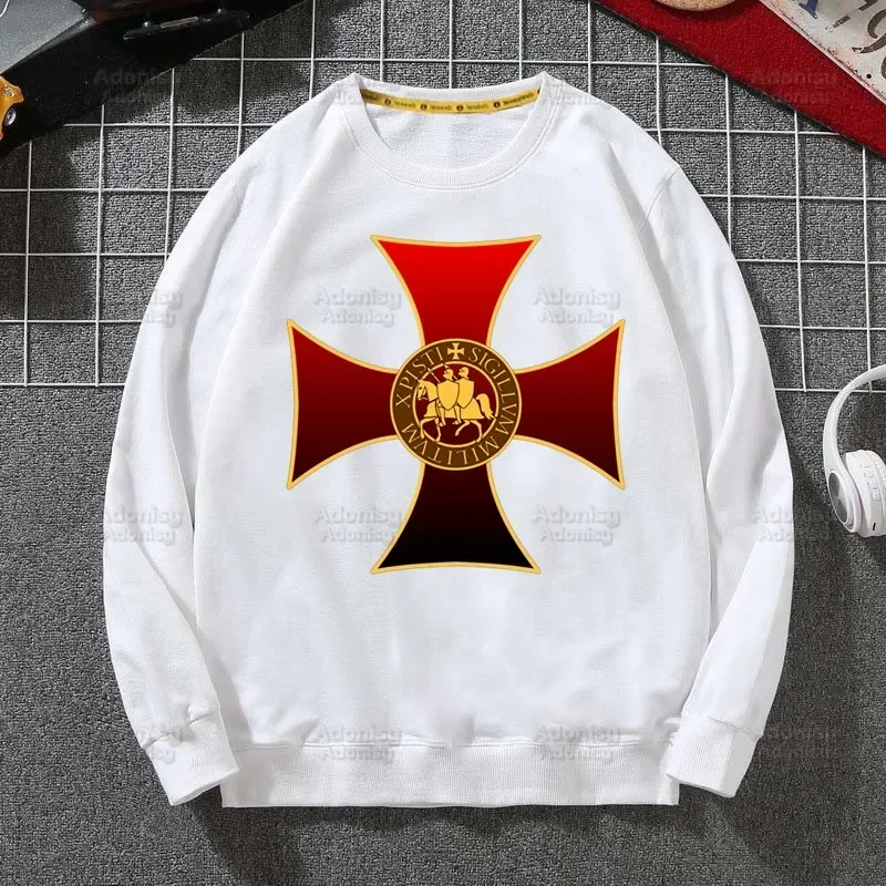 Medieval Knights Templar Men Hoodie Autumn Hip Hop Streetwear Men Pullover Sweatshirts Mens White Color Hoodie Male