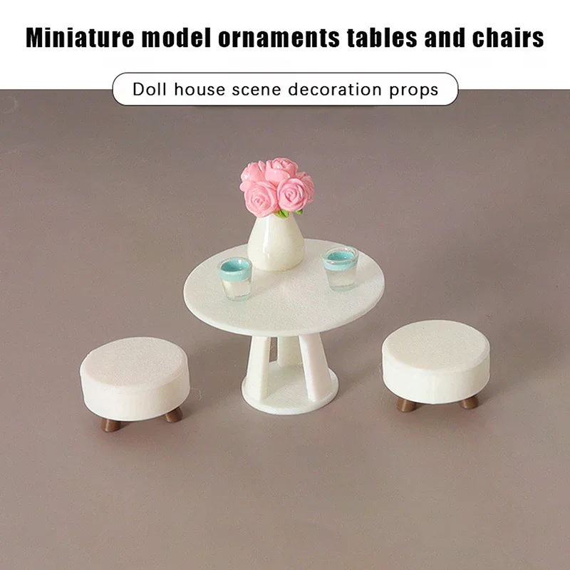 1/12 Dollhouse Miniature Simulation Round Table Stool Set Model Funiture Accessories For Doll House Decor Kids Pretend Play Toys