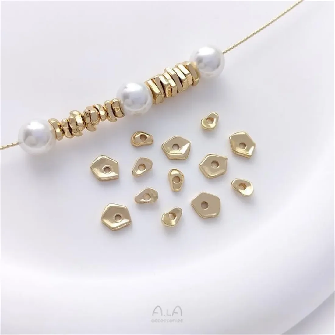 خرز غير منتظم بلون ذهبي عيار 14 قيراط، فواصل صغيرة على شكل خاص من الذهب المكسور، إكسسوارات مطرزة يدويًا، مواد مجوهرات ذاتية الصنع #2