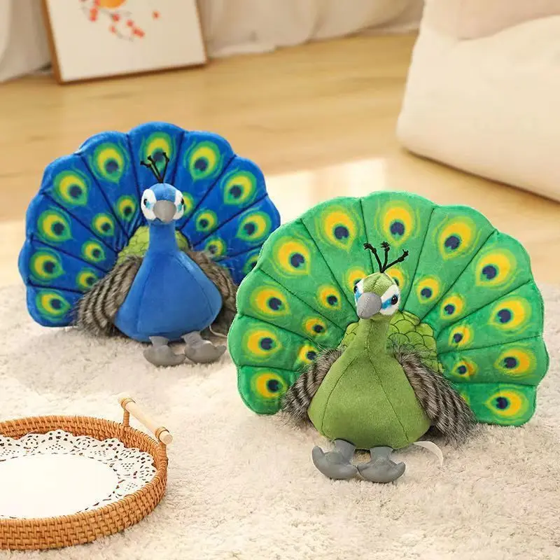 Cute Peacock Plush Toy Squishy Stuffed Peacock Doll with Beautiful Open Tail Adorable Peacock Plushie for Kids Gift Home Decor