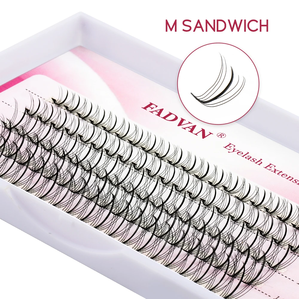 Fadvan Diy Cluster Wimpers M Sandwich Individuele 100 Pcs Warmte Gebonden Zelftransplanterende Wimpers Natuurlijke Oogmake-Up Tools