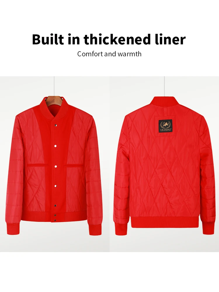 Men's leather sleeves of baseball suit Fleece Jackets Fashion trend American style college style Thickened warm autumn and winte