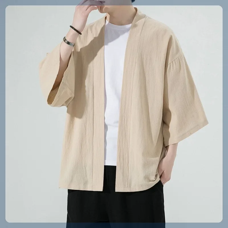 Cross-Border Stock Men's Chinese Style Spring Summer Cotton Linen Manteau Cardigan Loose-Fit Niche Zen Jacket Hanfu