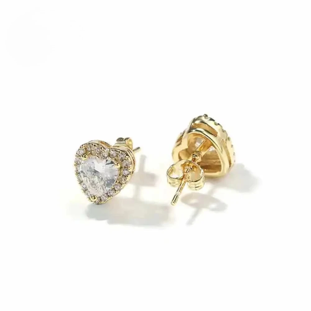 

UWIN popular women's heart-shaped ear beads optical center-shaped zircon diamond earrings real 18k gold-plated women's earrings