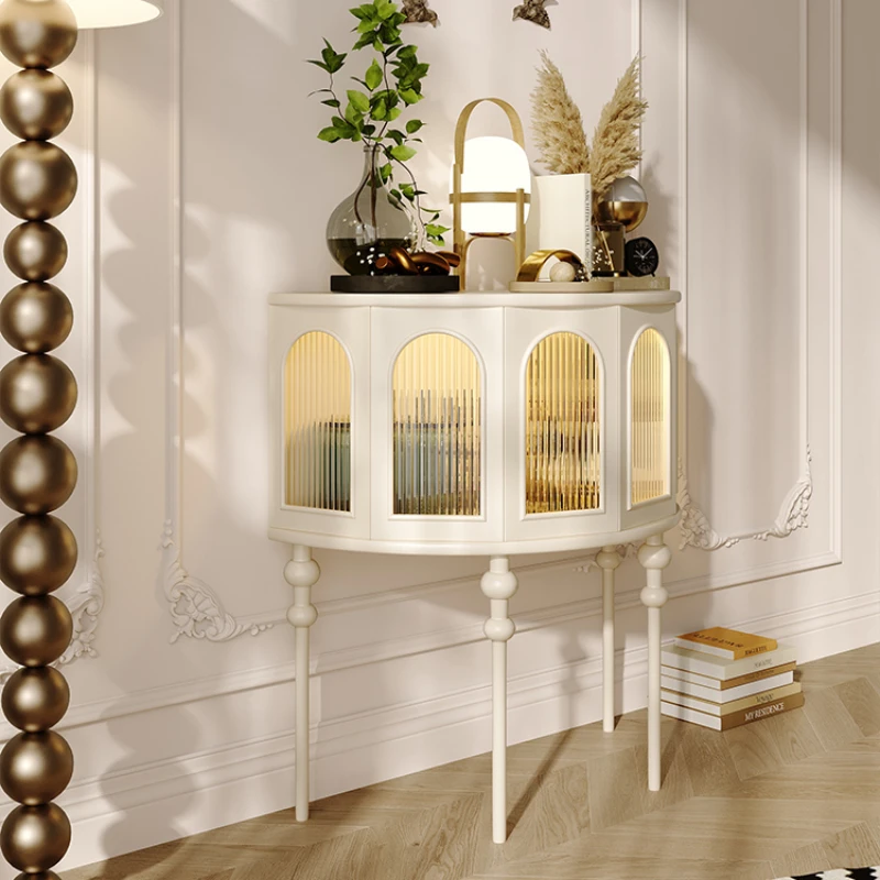 

Entrance Hall Cabinet Living Room Wall-Mounted Side Solid Wood Semicircle with Light Console Tables