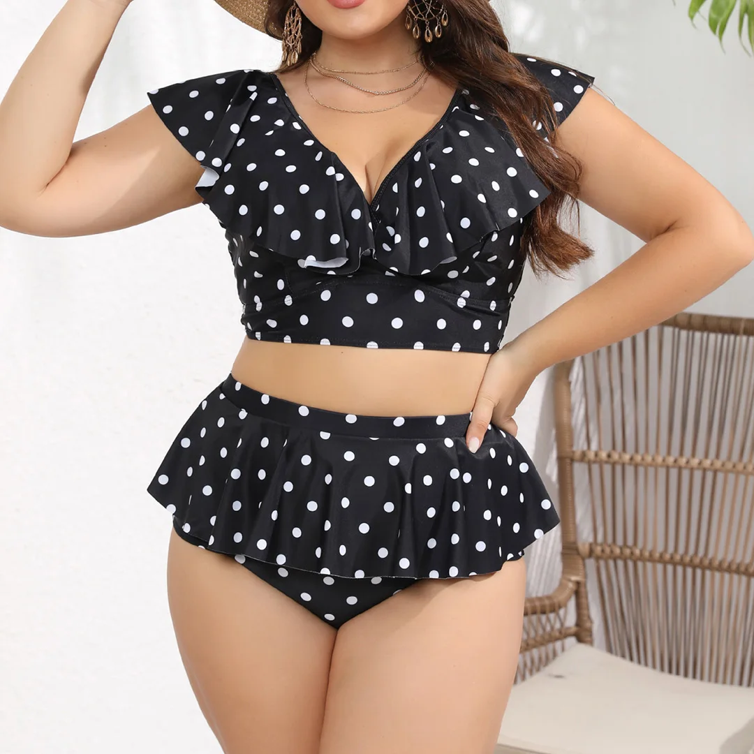 0XL - 4XL Polka Dots Bikini, große Größen, Badebekleidung, Plus-Size-Badeanzug für Damen, zweiteiliges Bikini-Set, Badeanzug, V3745 – Detail 10