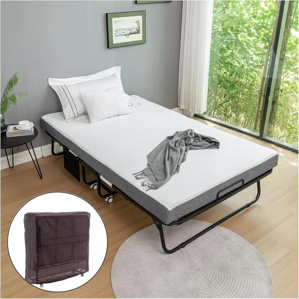 

Folding Bed with Mattress - 75" x 45" Full Size Foldable Guest Bed for Adults, Portable Rollaway Bed with Heavy Duty Steel Frame