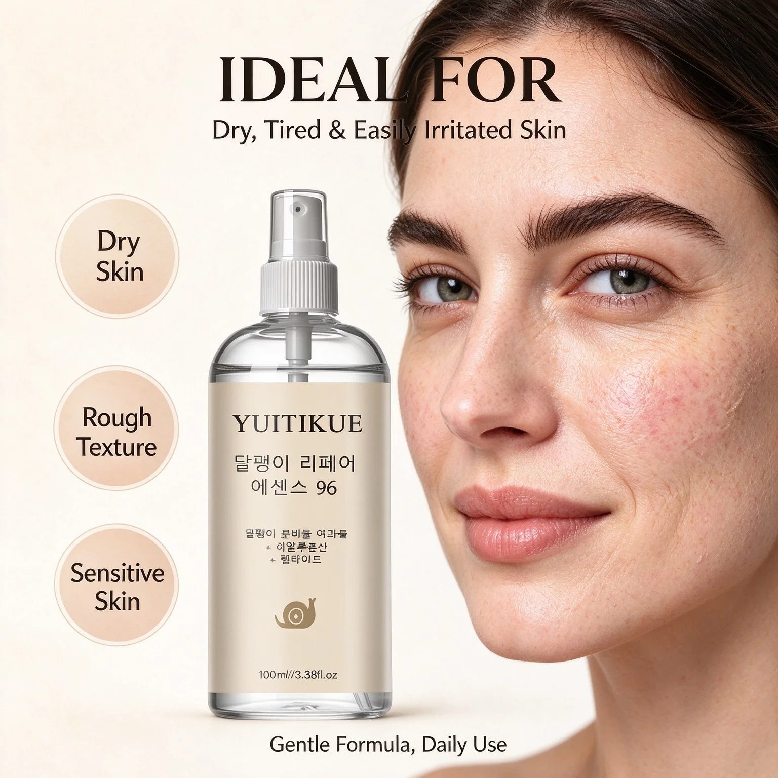 YUITIKUE Snail Nourishing Essence 96 100ml - Hyaluronic Acid & Peptide, Smoother Skin