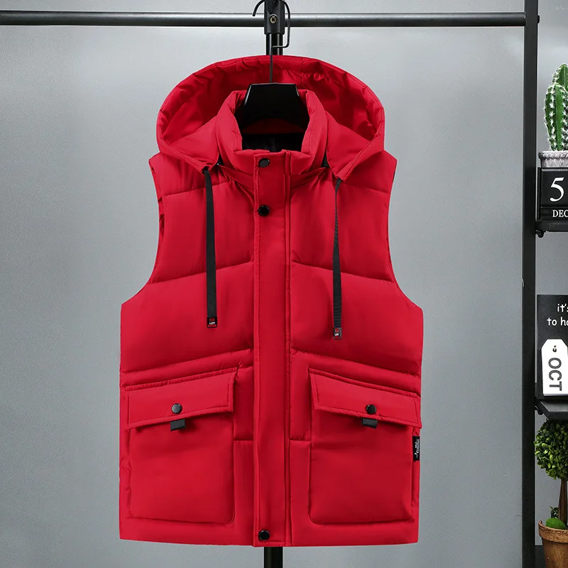 2025 جديد رجل القطن سترة دافئة جاكيت بلا إكمام صدرية الموضة غير رسمية الشتاء الخريف غطاء محرك السيارة للانفصال #4