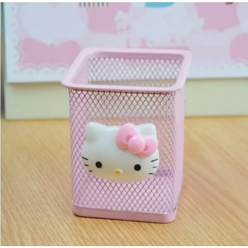 Sanrio Hello Kitty-portalápices de Anime, almacenamiento de pinceles de papelería, estuche de bolígrafo para brochas de maquillaje de malla, caja