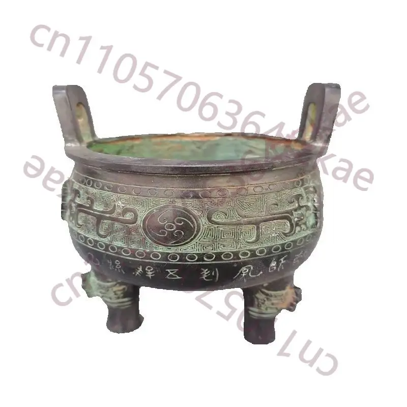 

A bronze Round Cauldron,an old imperial Incense burners with ancient inscriptions ,Collectibles from rural