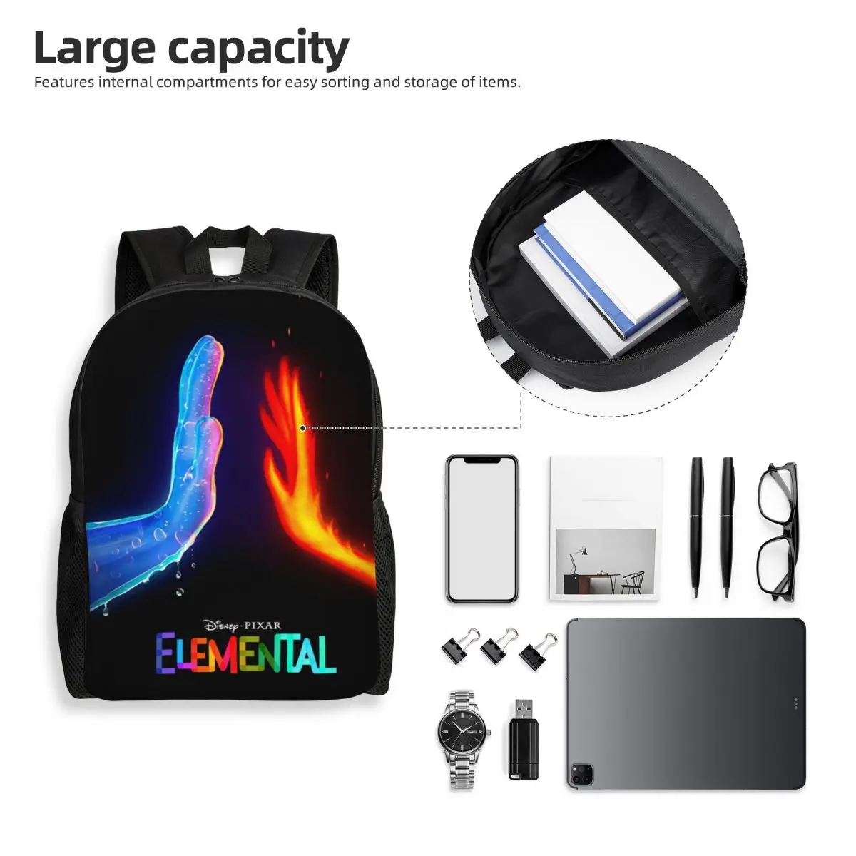 Mochilas de película Elemental personalizadas para mujeres y hombres, bolsa de libros para estudiantes universitarios, se adapta a bolsas de Lumen Ember para portátiles de 15 pulgadas