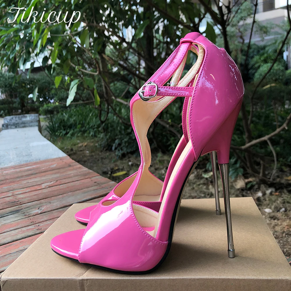 Tikicup 16 cm Extreme High Heels Rosa Sandalen Sexy Pumps Stilettos Peep Toe Chic Fetisch Drag Queen Cross Dresser SM Unisex Schuhe