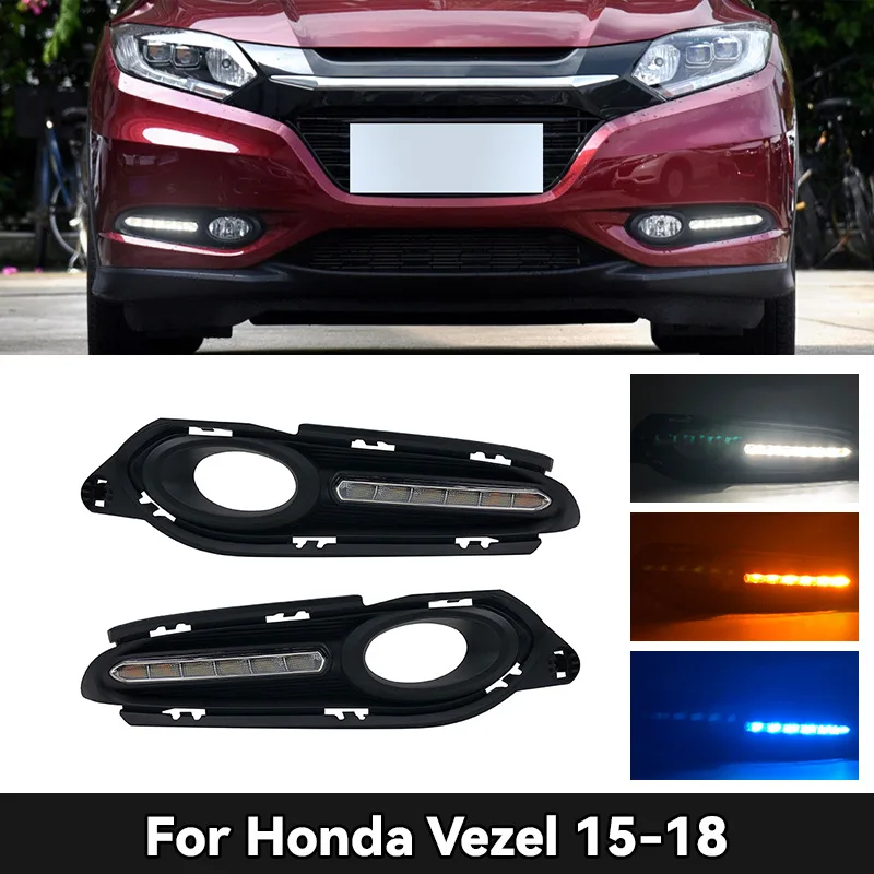 

Car DRL For Honda Vezel 2015 2016 2017 2018 with yellow turn signal Relay Fog lamp cover LED Daytime Running Light