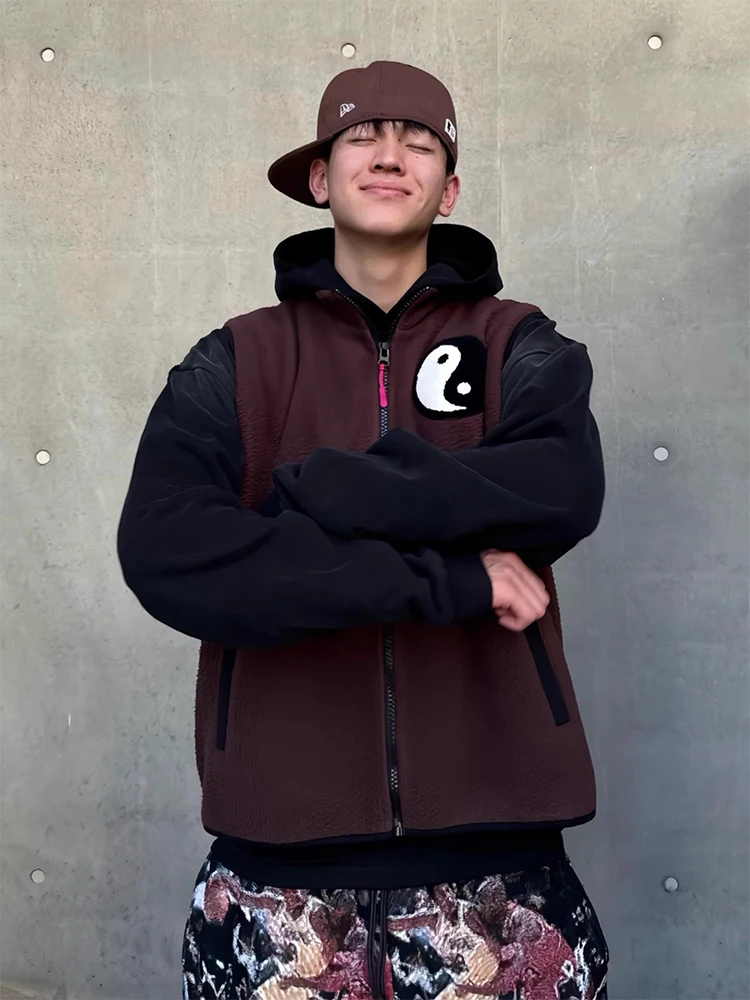 

American Retro Tai Chi Fce Vest ex Loose Zipper Jaet Casual Versatile Leisure National Trend Couple Sle