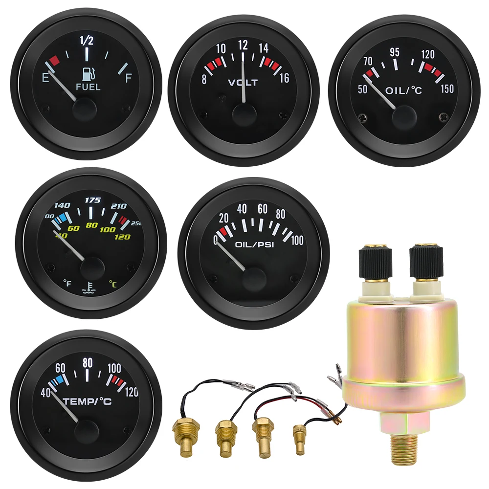 Automatyczny miernik temperatury z czujnikiem 1/8 NPT 52mm LED Cyfrowy wskaźnik temperatury oleju / wody PSI Prasa do oleju Czarny wskaźnik Pasuje do samochodu benzynowego