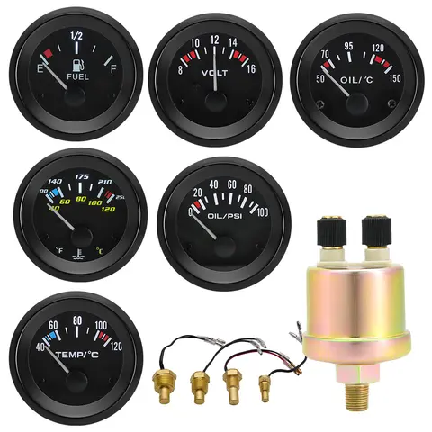 Auto Temperature Meter with Sensor 1/8 NPT 52mm LED Digital Oil /Water Temp Indicator PSI Oil Press Black Gauge Fit Gasoline Car 10 best sales temp gauge car - №9