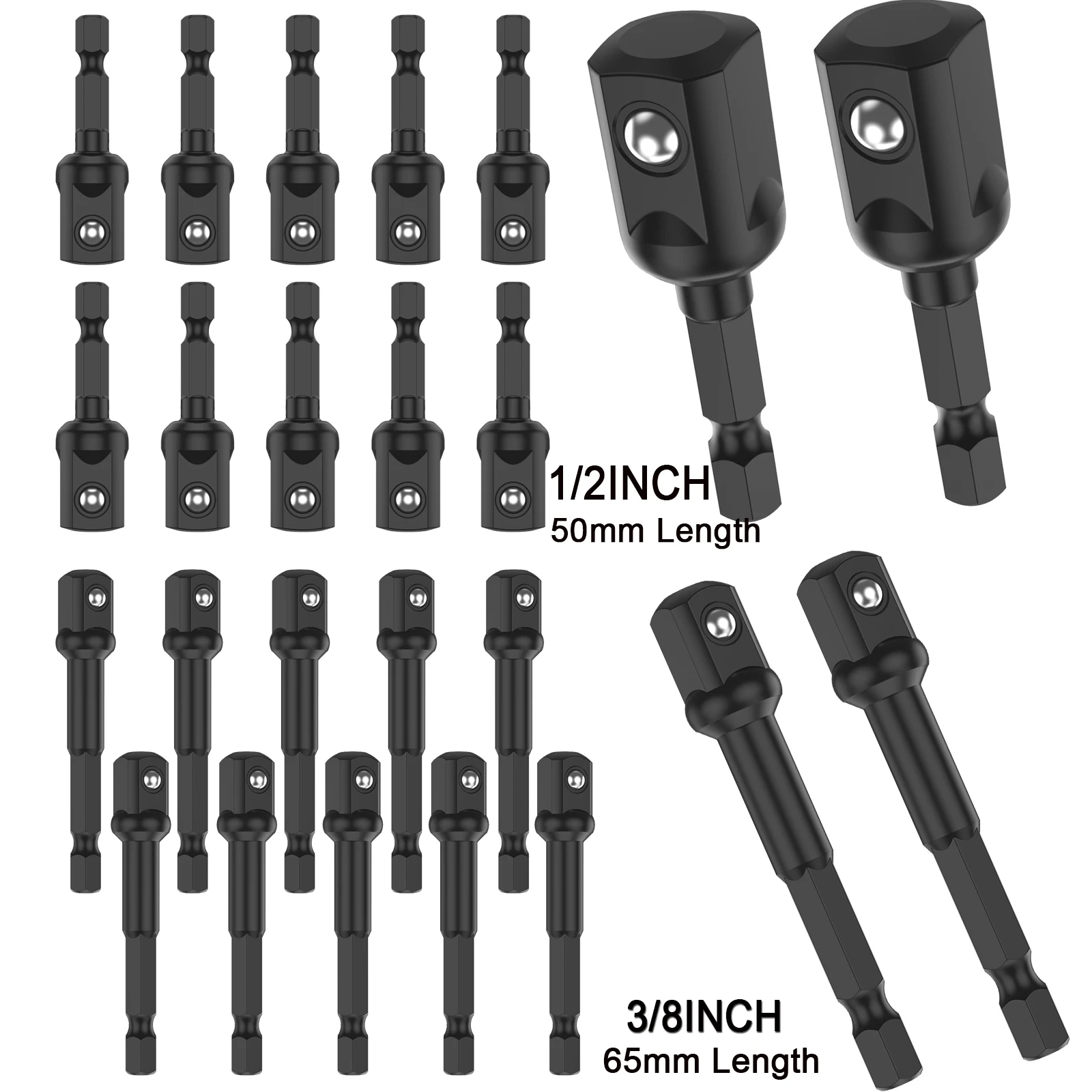 20/10pcs Impact Adapter 1/2 inch 3/8 Inch Square Socket Bit Adapter Hex Impact Socket for Drills Extension Accessory Driver Bits