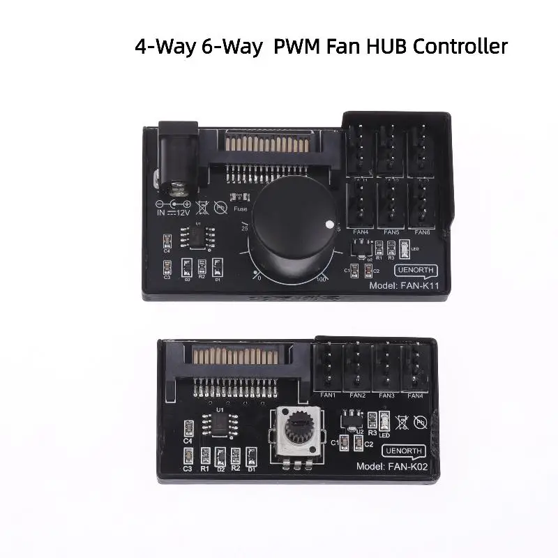 4/6 Way PWM Fan Hub SATA DC Power 4Pin Fan Speed Governor for NAS Server