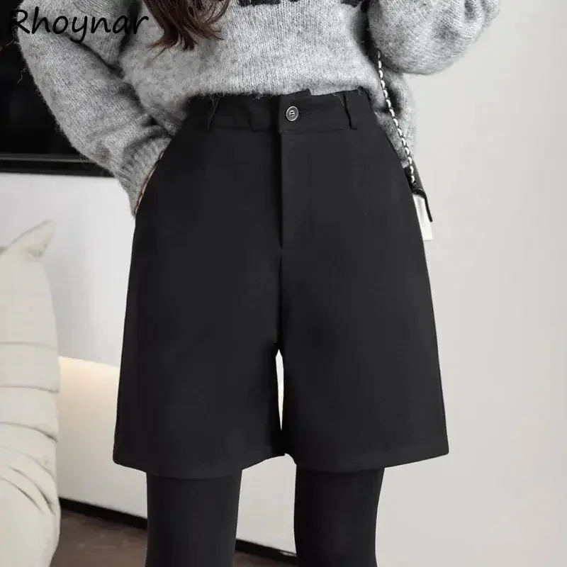 High Waisted Shorts Women Autumn Simple Office Lady Elegant Streetwear Casual Pockets Design Vintage Harajuku Classic Popular