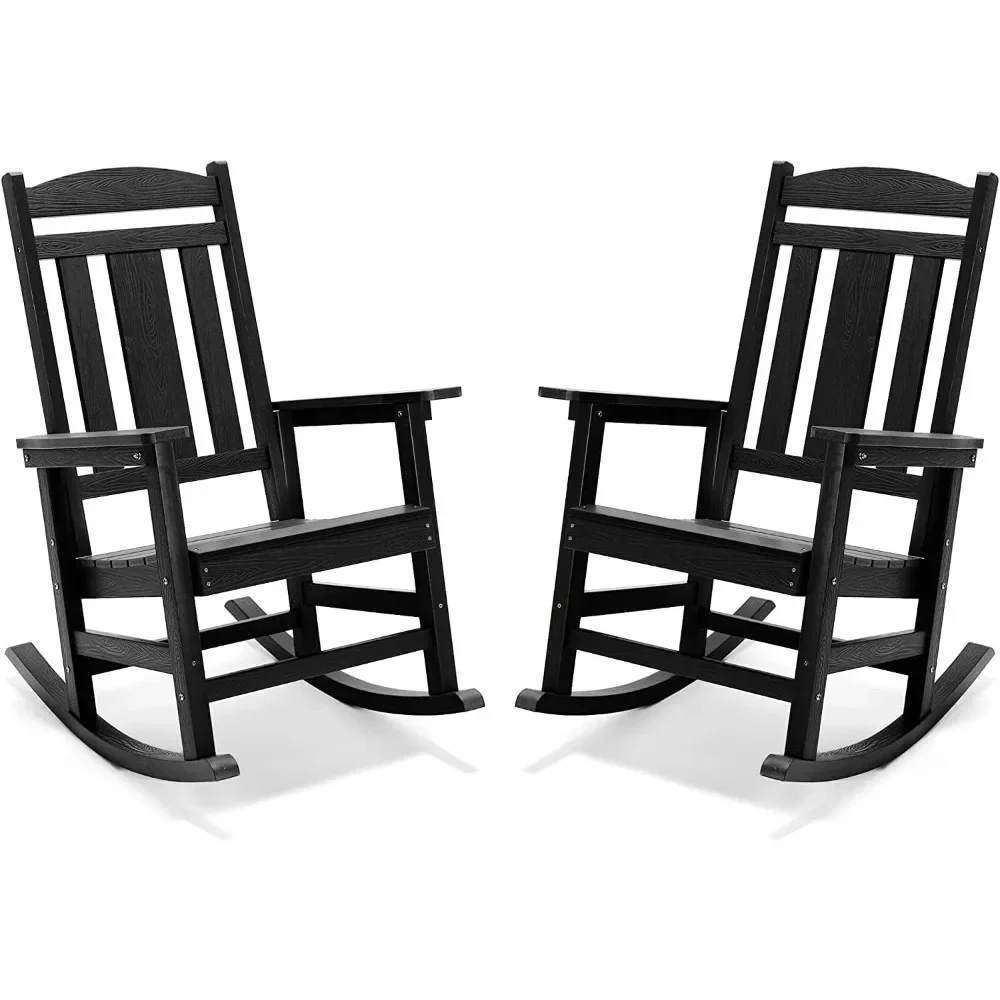 

Outdoor Rocking Chairs Set of 2,350lb Heavy Duty,Oversized Porch Rocker,High Back Smooth Rocking Chairs for Outdoor&Indoor,Black