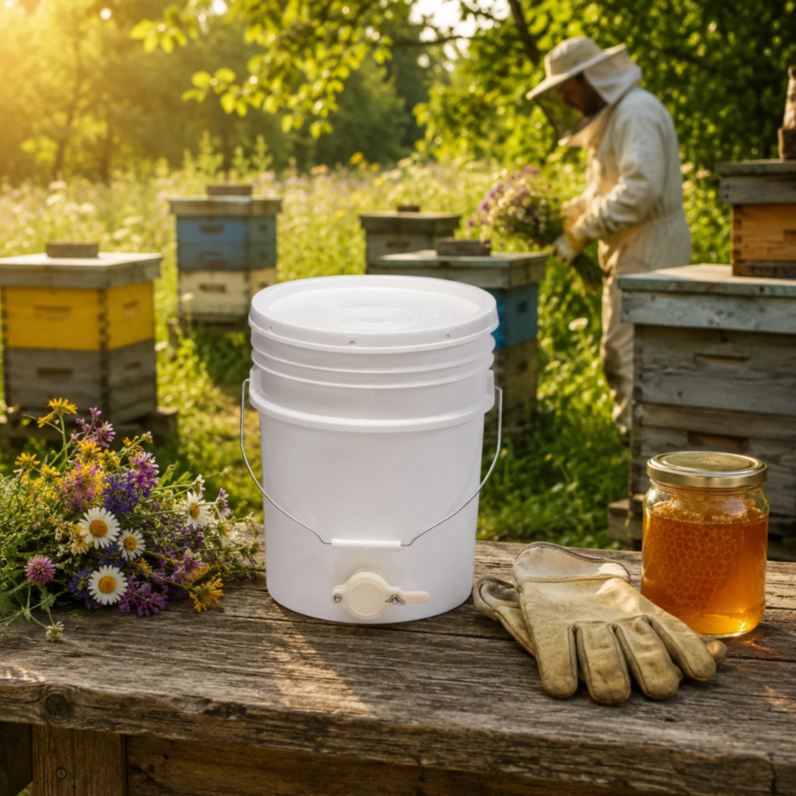 Plastic Honey Pail with Spigot Sealing Lid Honey Pail with Gate Spigot Beekeeping Bottling Pail Convenient Carry Handle view 4