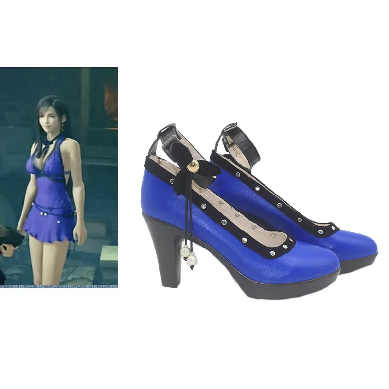 

Final Fantasy VII Remake Tifa Lockhart Cosplay Shoes Boots Halloween Anime Blue Cosplay Shoes