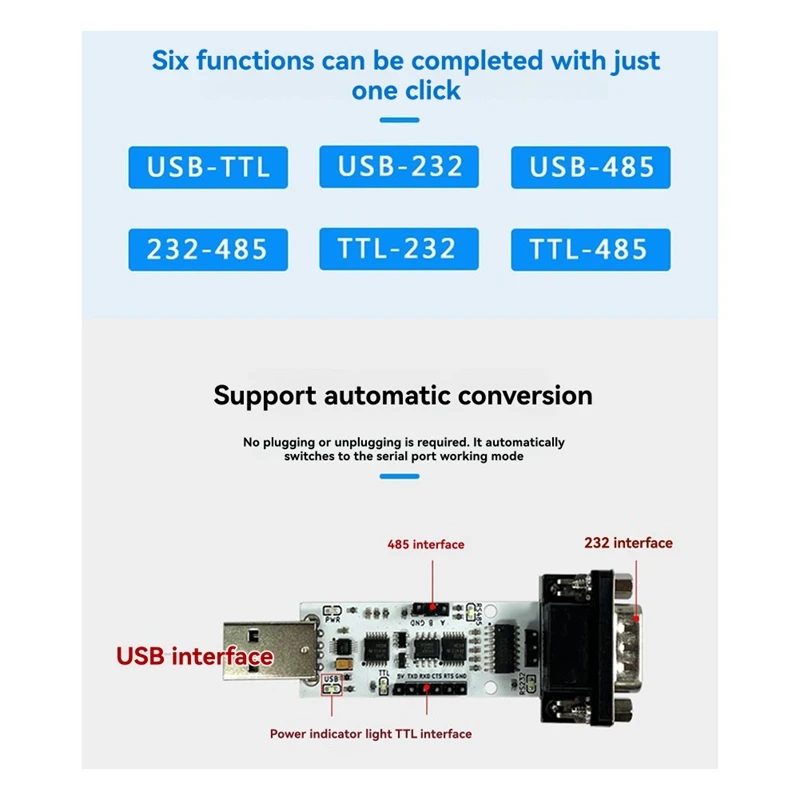 وحدة التحويل التلقائي للمنفذ التسلسلي 6 في 1 USB إلى UART USB إلى TTL/RS232/RS485 CH340-A86Z