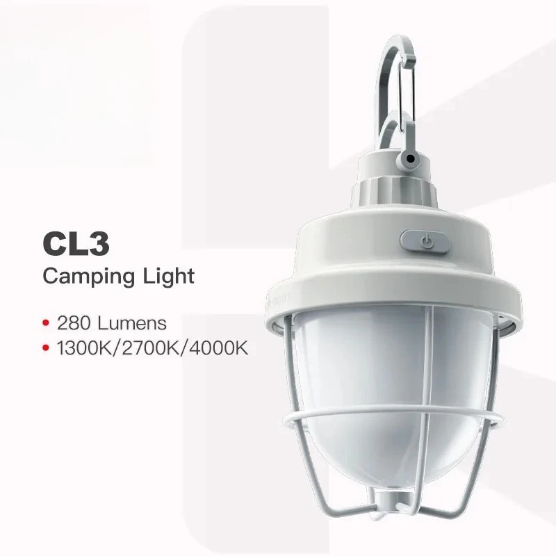 

CL3 Rechargeable Portable Camping Lantern Light Adjustable Color Temperature 1300K/2700K/4000K Magnetic Top for Various Scenario