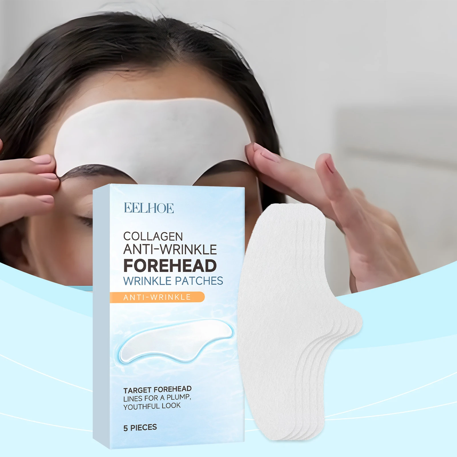 Soft Absorbent Forehead Wrinkle Patch Sheets, Precise Line Area Hydration Care, Invisible Wear, Sensitive Skin Friendly 5PCS