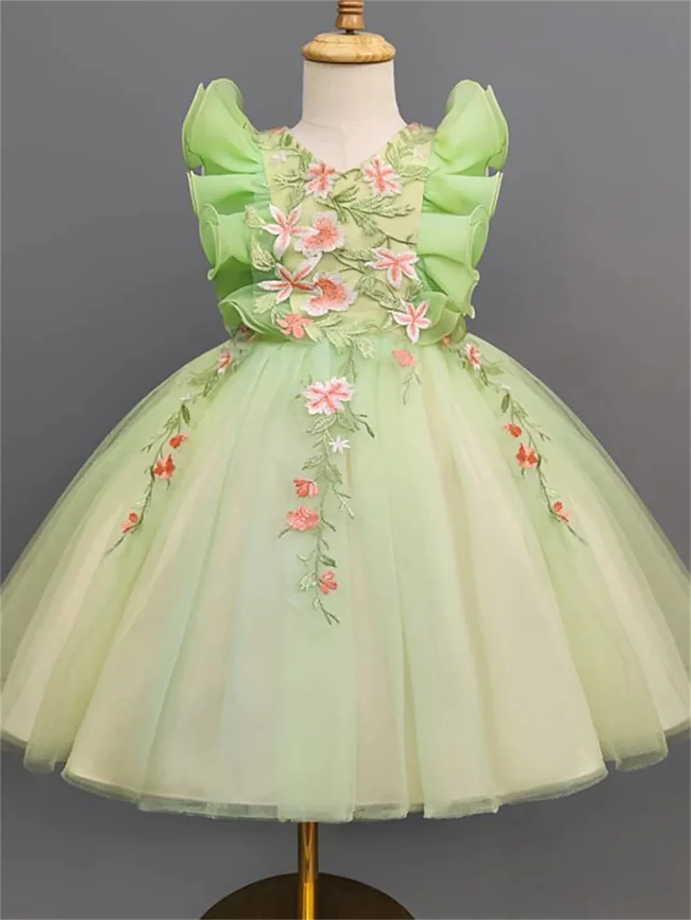 Bambini abiti da bambina floreale A Line Party Performance verde asimmetrico manica corta principessa dolce Regular Fit 3-12 anni