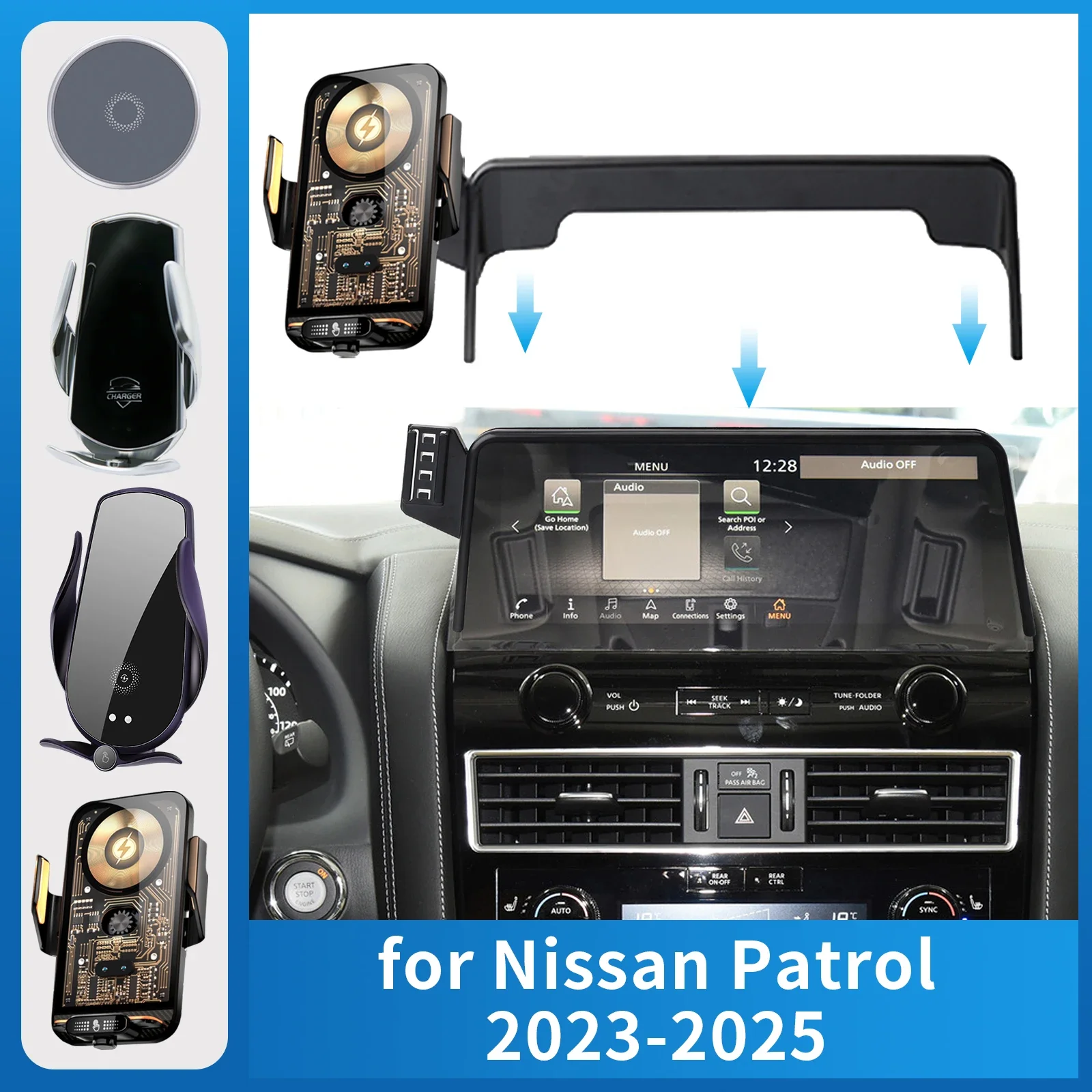

Car Mobile Phone Holder for Nissan Patrol 2023 2024 Charging GPS Bracket Navigation Stand Auto Accessories