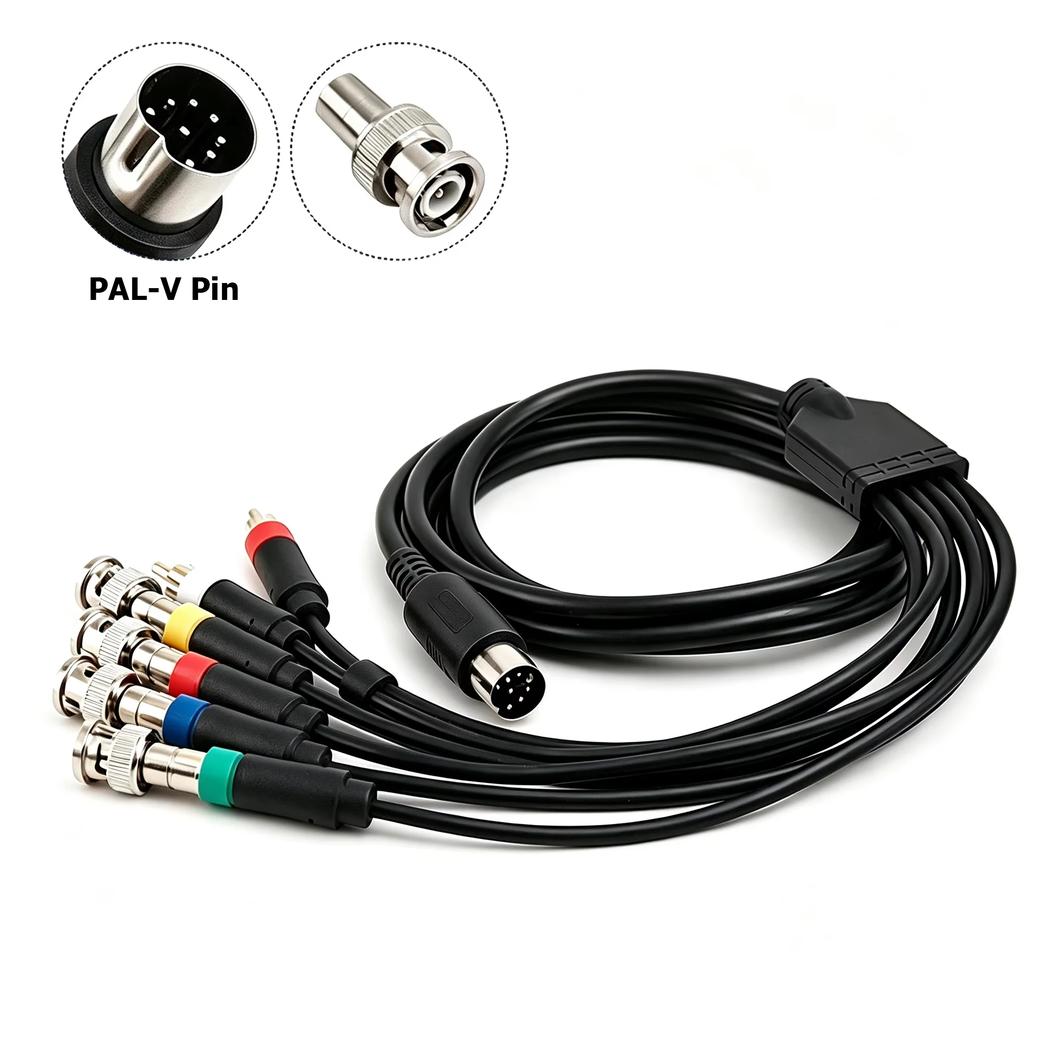 1.8M Black PAL-V Pin RGBS Cable Support BNC(Q9) Connector for Sega MD1 Mega Drive EU PAL Console for CRT Color Monitor